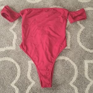 Red Off The Should Bodysuit